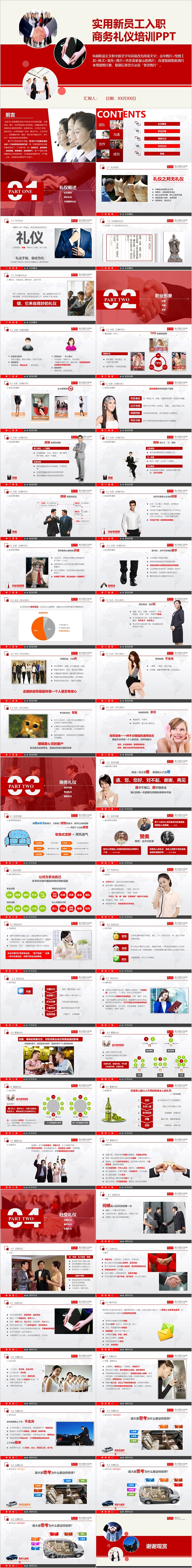 红色实用新员工入职培训礼仪培训PPT
