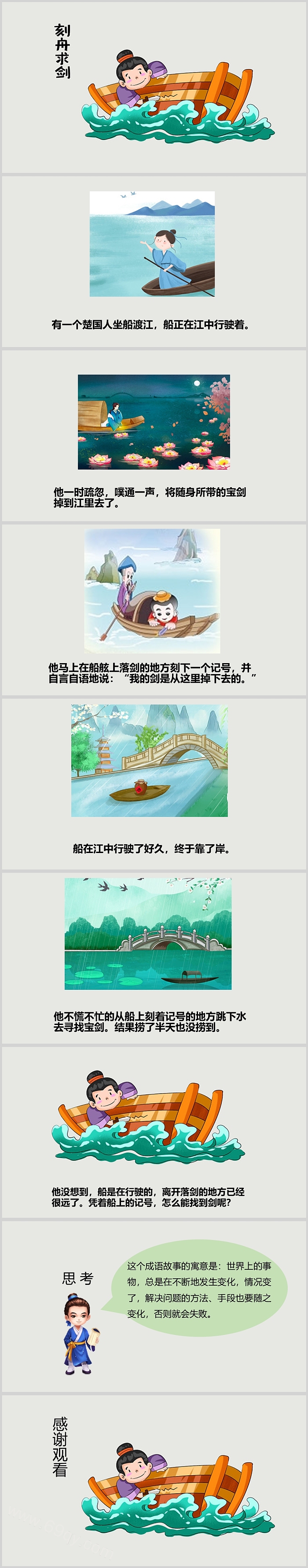 卡通经典优秀小学三年级语文《刻舟求剑》成语故事寓言故事PPT课件