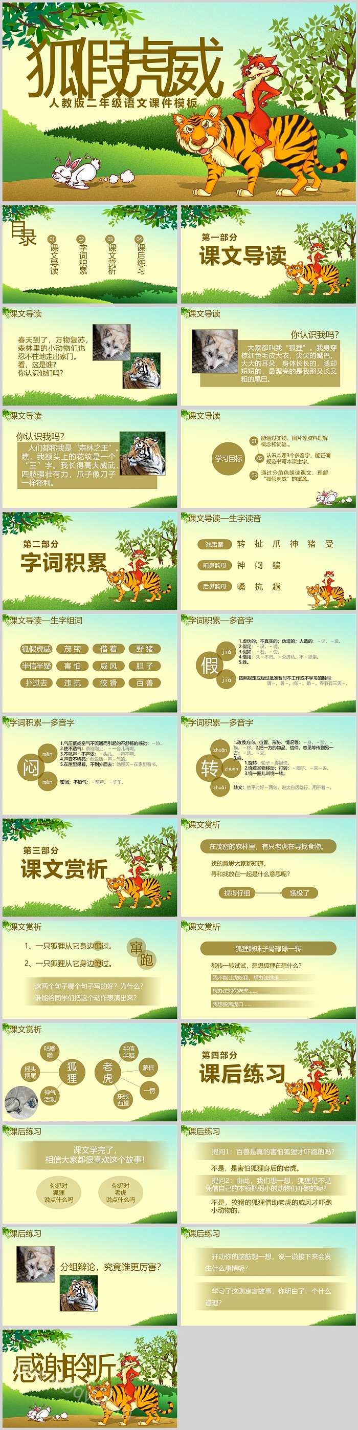 卡通精美狐假虎威成语故事PPT课件