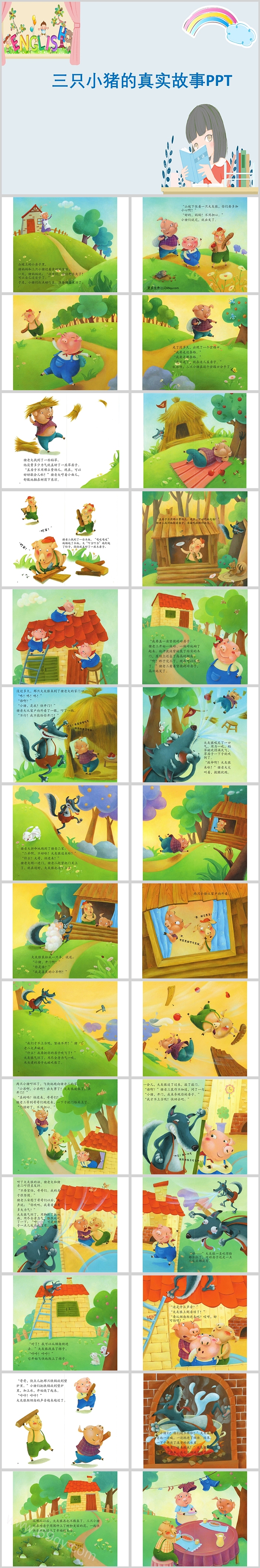 经典卡通幼儿园儿童语言《三只小猪的真实故事》绘本故事图文版PPT课件