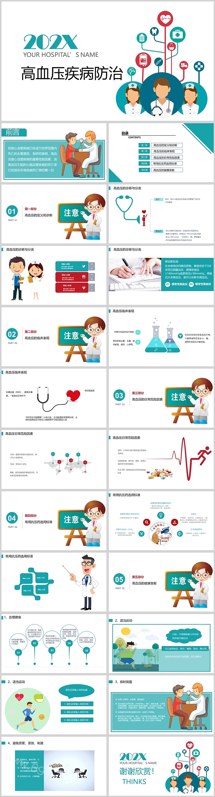 极简风高血压疾病防治护理查房PPT模板