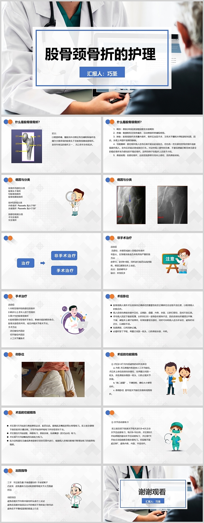 极简创意股骨颈骨折的护理PPT模板