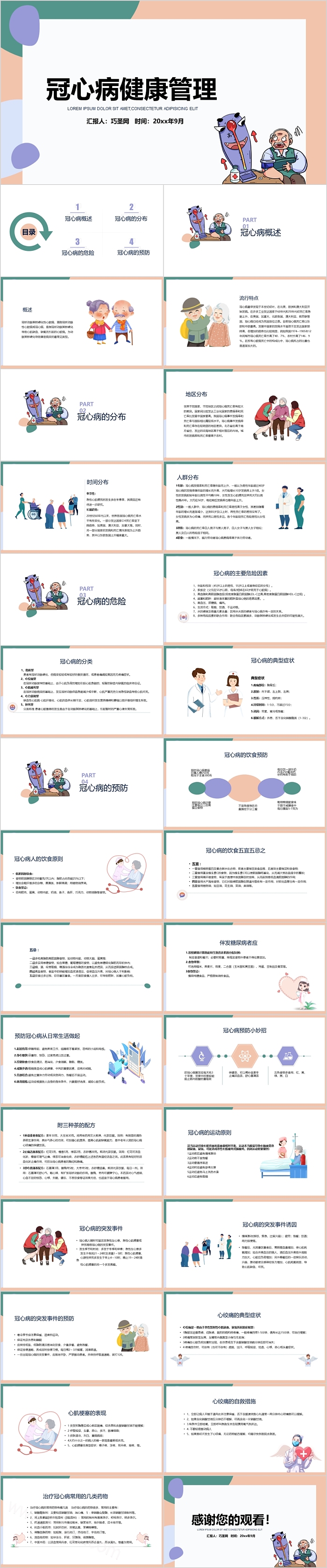 创意大气冠心病健康管理护理查房PPT