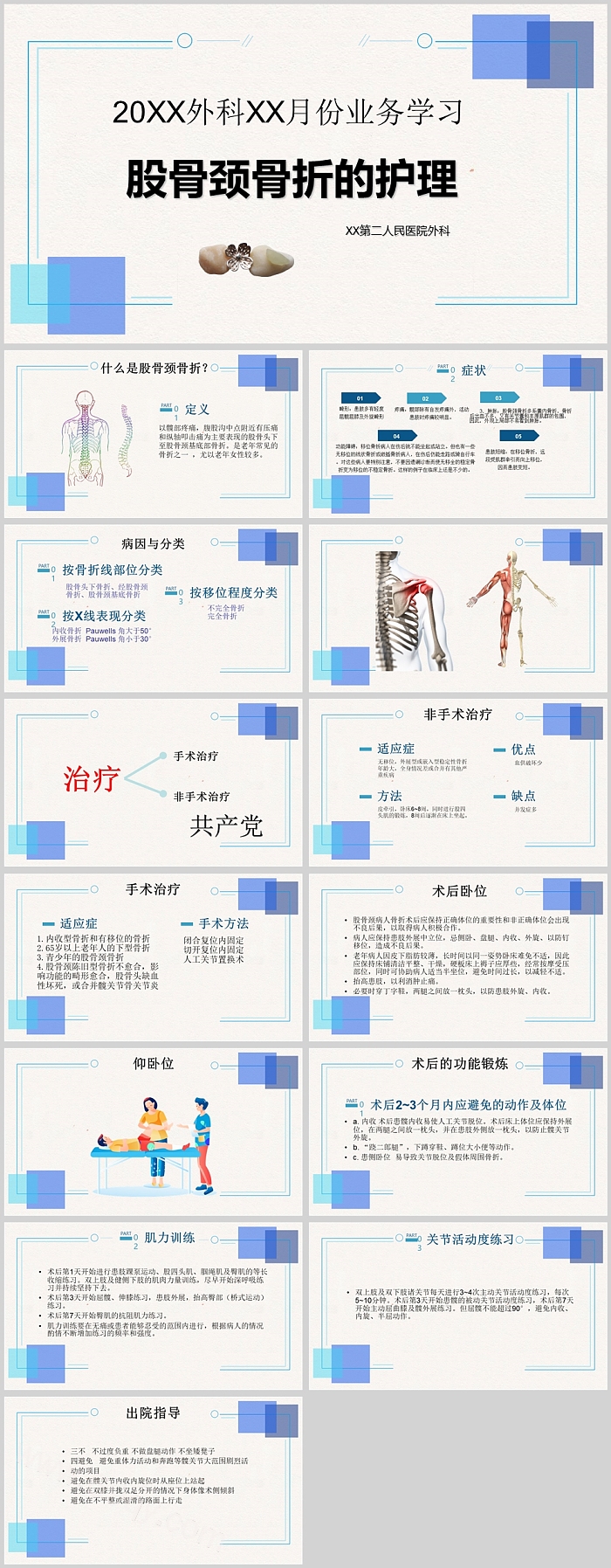 大气精美股骨颈骨折的护理查房PPT模板
