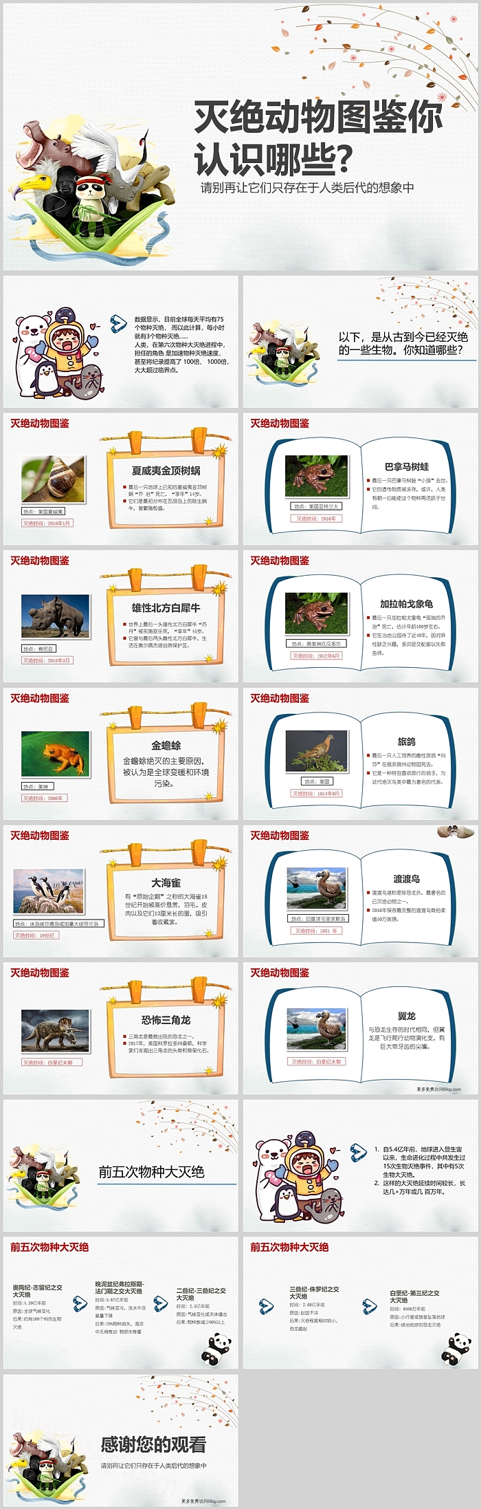 灭绝动物图鉴你认识哪些ppt模板