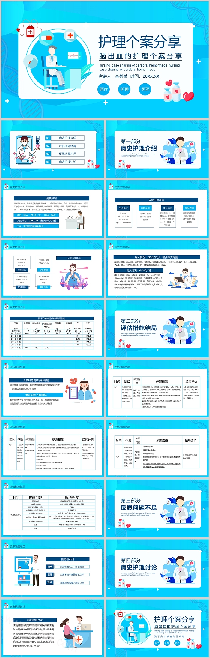 创意精美脑出血的护理个案分享PPT模板
