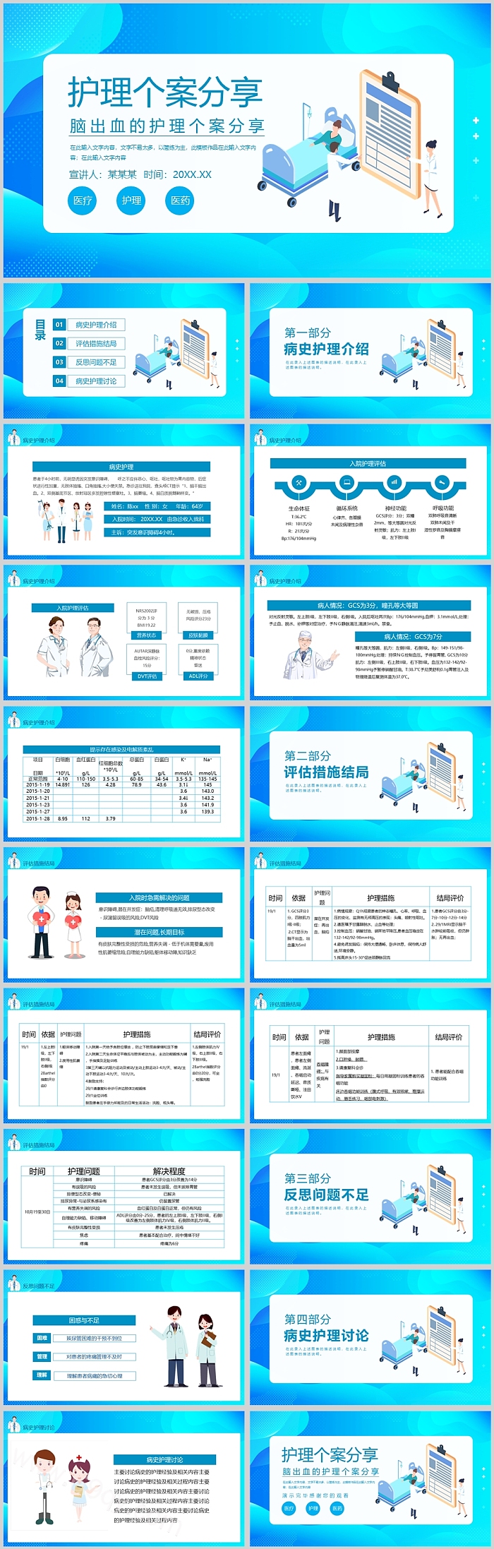 精美实用脑出血的护理个案分享护理查房PPT模板