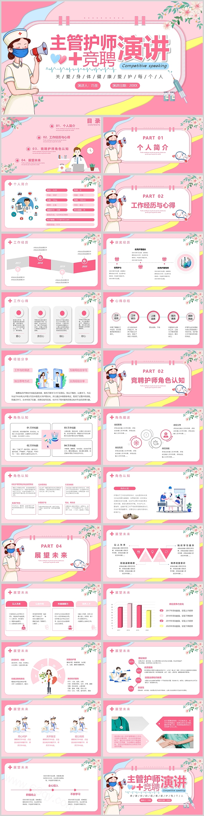 粉色精美主管护师竞聘演讲PPT模板