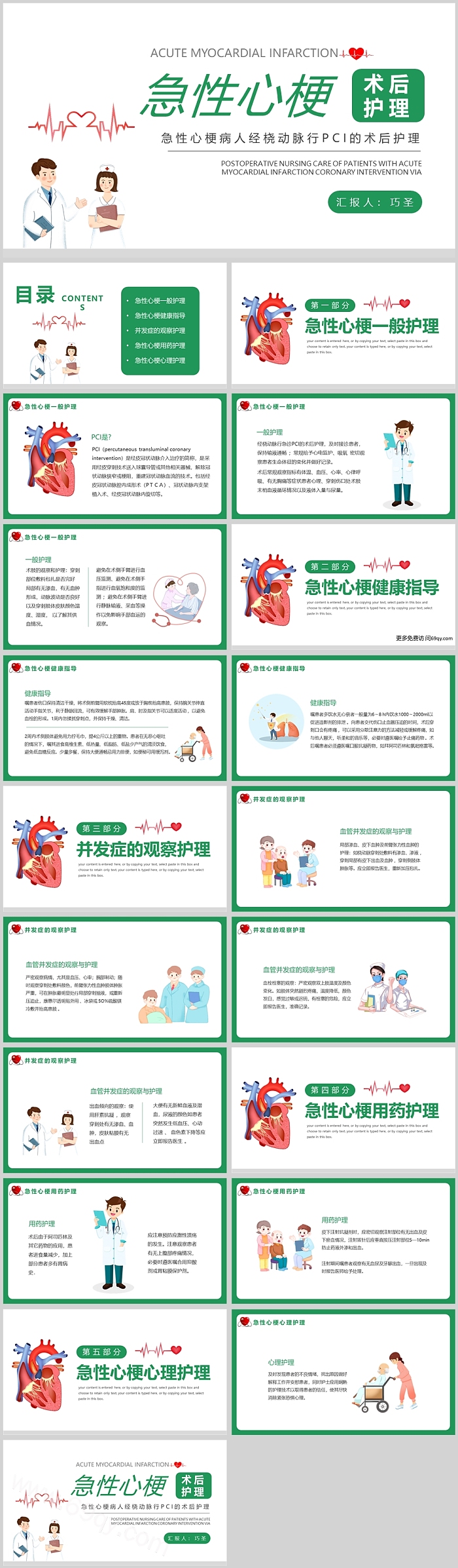 创意精美急性心梗术后护理查房PPT模板