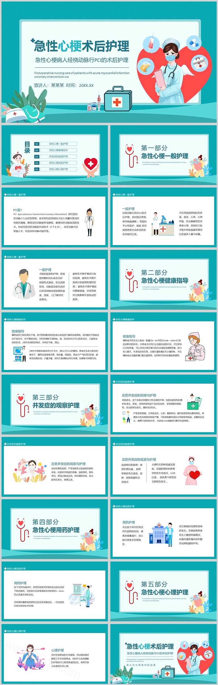 创意蓝色精美急性心梗术后护理查房PPT模板