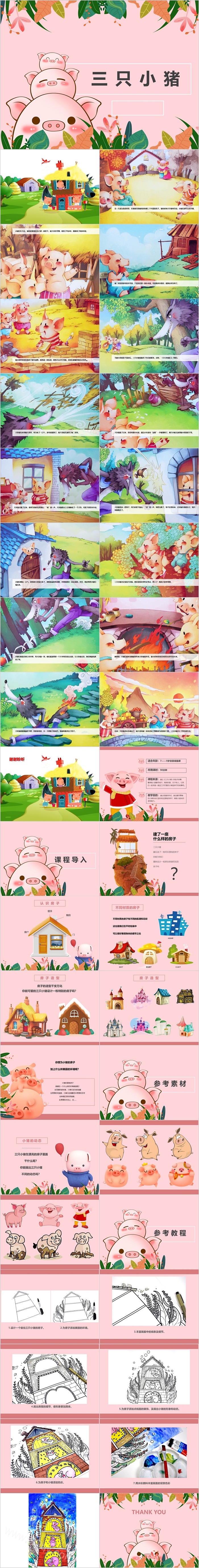 卡通完整版幼儿园儿童少儿美术绘本之《三只小猪》绘本故事PPT课件