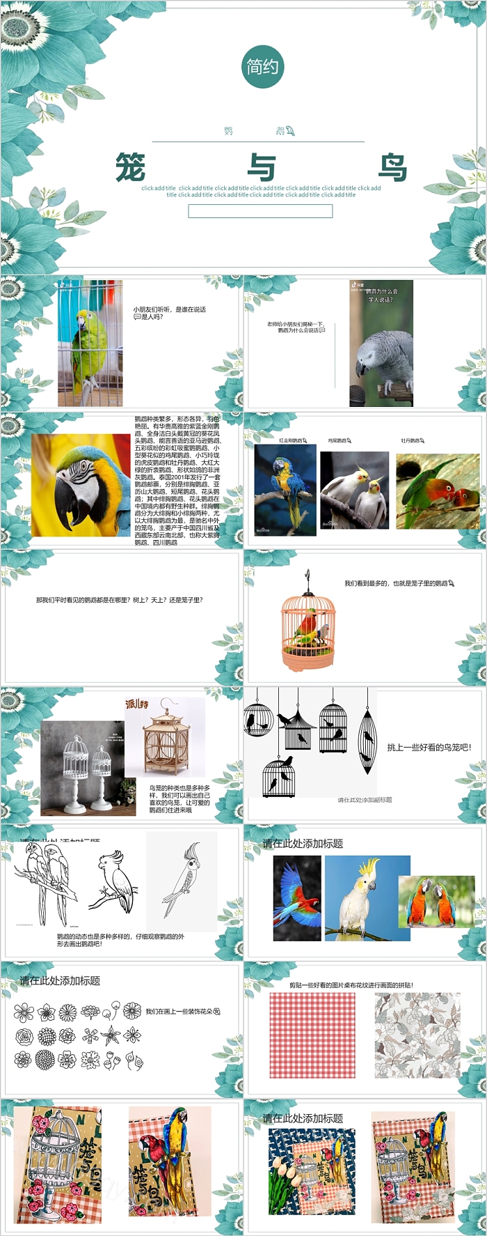 创意精美笼与鸟美术课件PPT模板