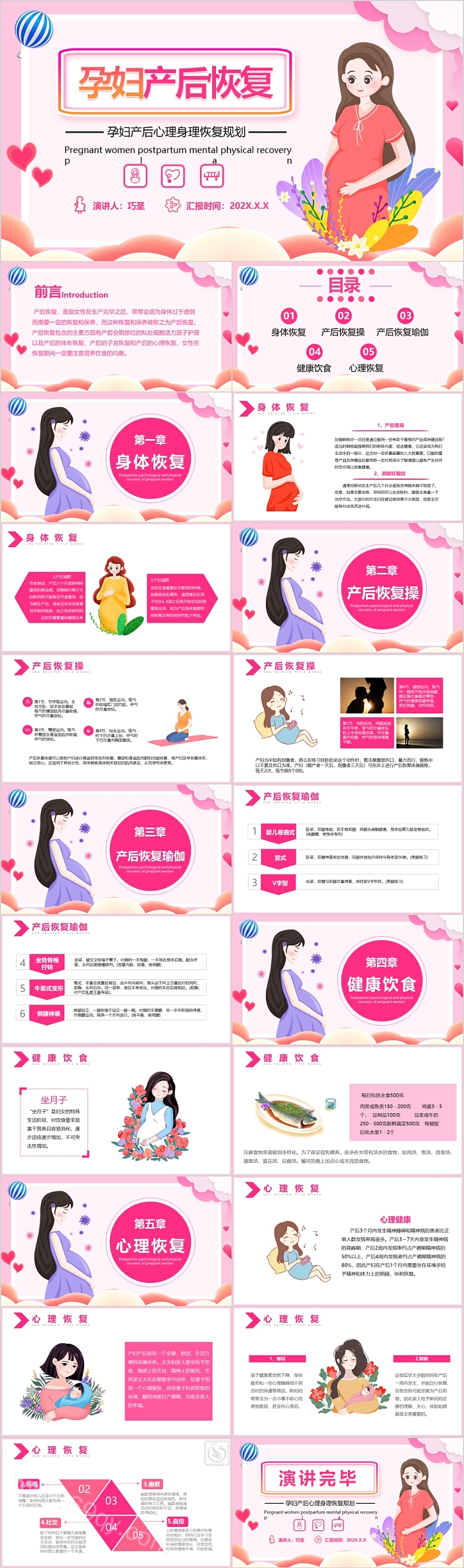 孕妇产后恢复孕妇产后心理身理恢复规划PPT模板