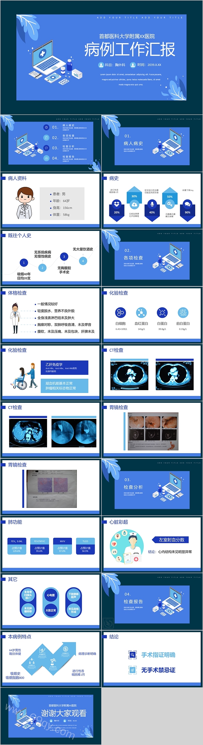 蓝色商务风病例工作汇报PPT模板