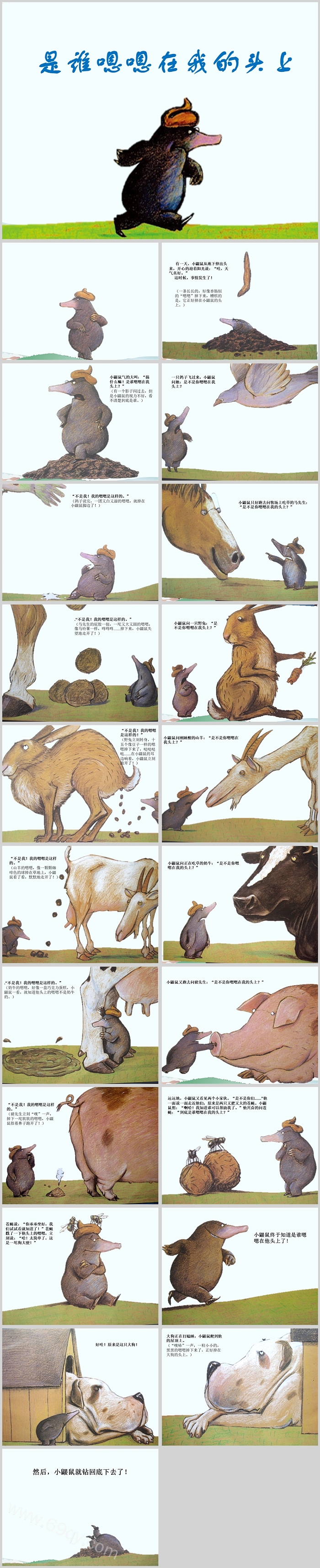 幼儿园大班语言《是谁嗯嗯在我的头上》教学绘本故事PPT课件