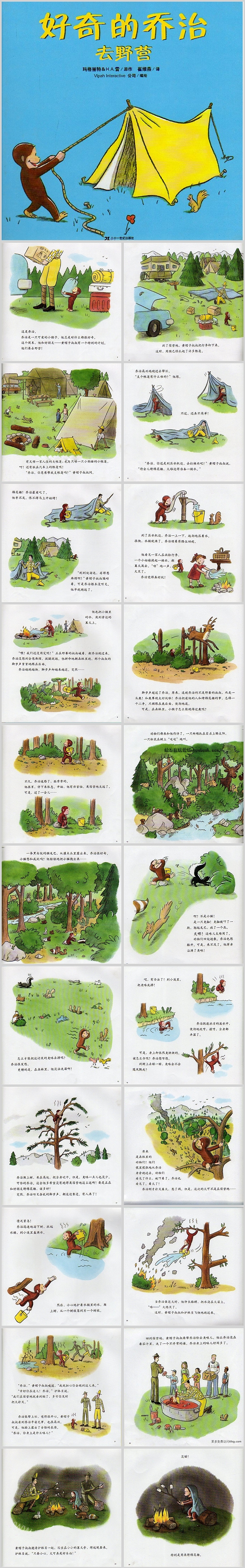 精美卡通世界经典儿童《好奇的乔治去野营》绘本故事PPT课件