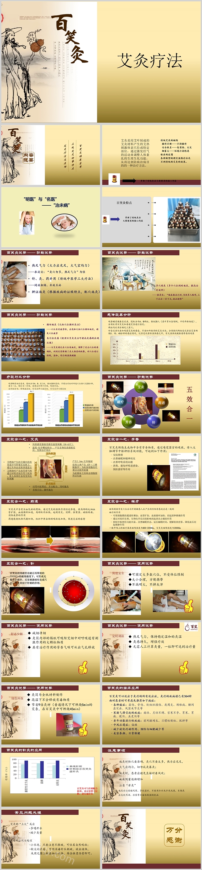 各色古风传统中医养生艾灸疗法PPT模板