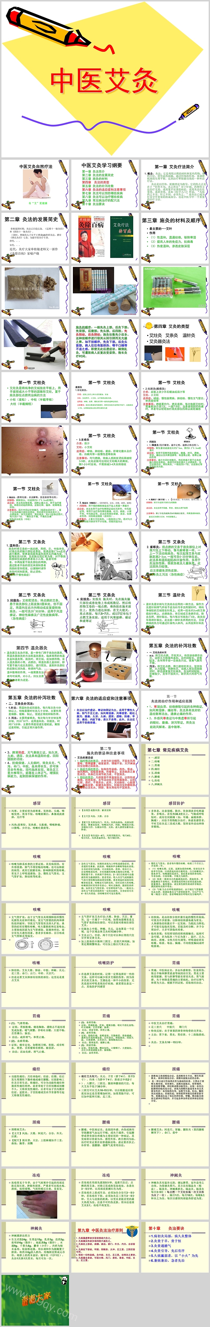 精美简约黄色中医艾灸PPT模板