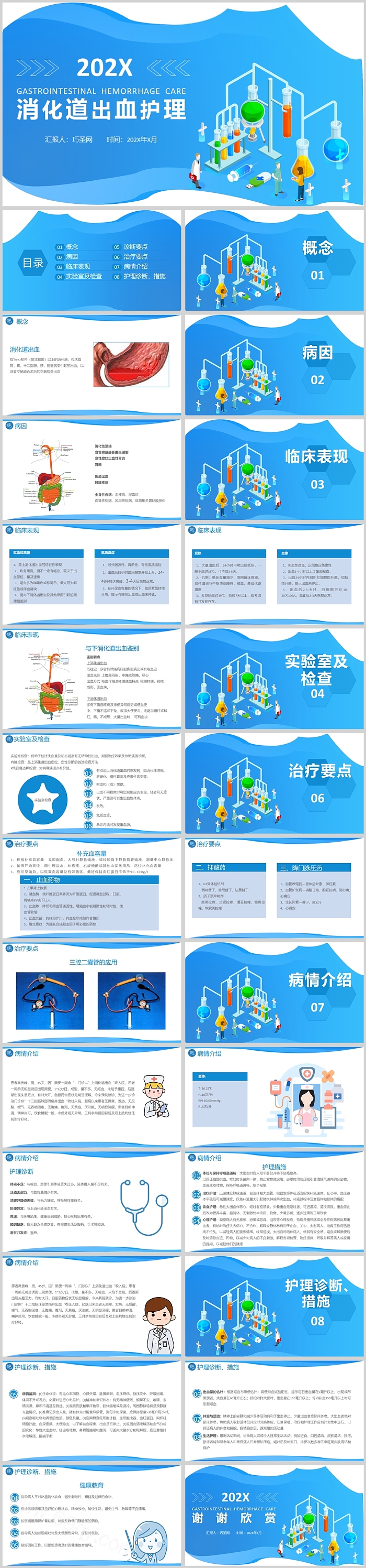 蓝色精美消化道出血护理查房PPT课件