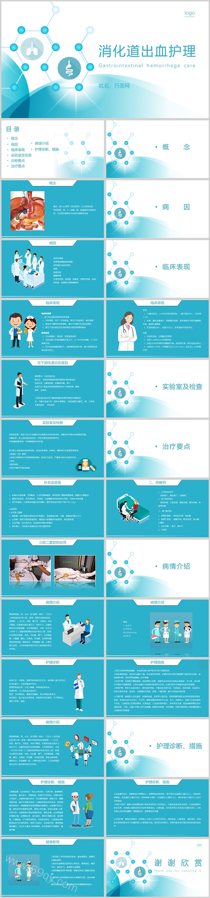 极简蓝色消化道出血护理PPT课件