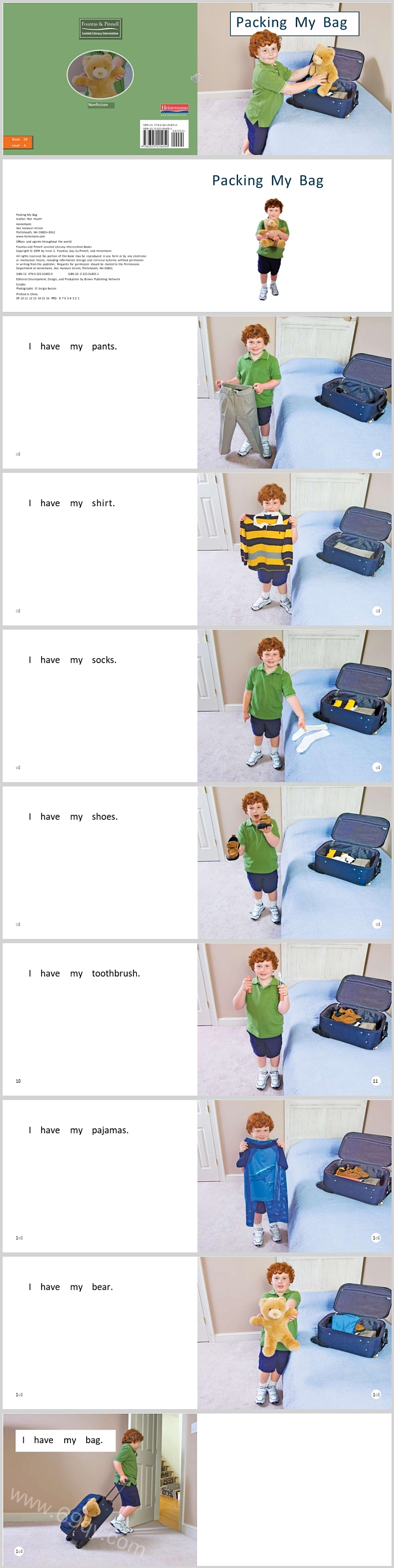 卡通儿童海尼曼《Packing My Bag》收拾包包英文绘本故事PPT课件