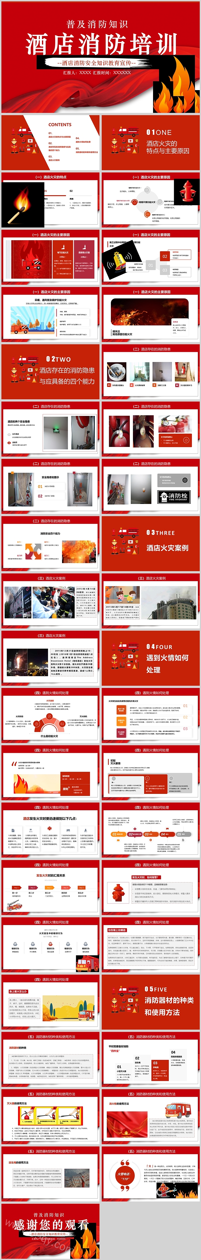 红色酒店消防安全知识教育宣传PPT