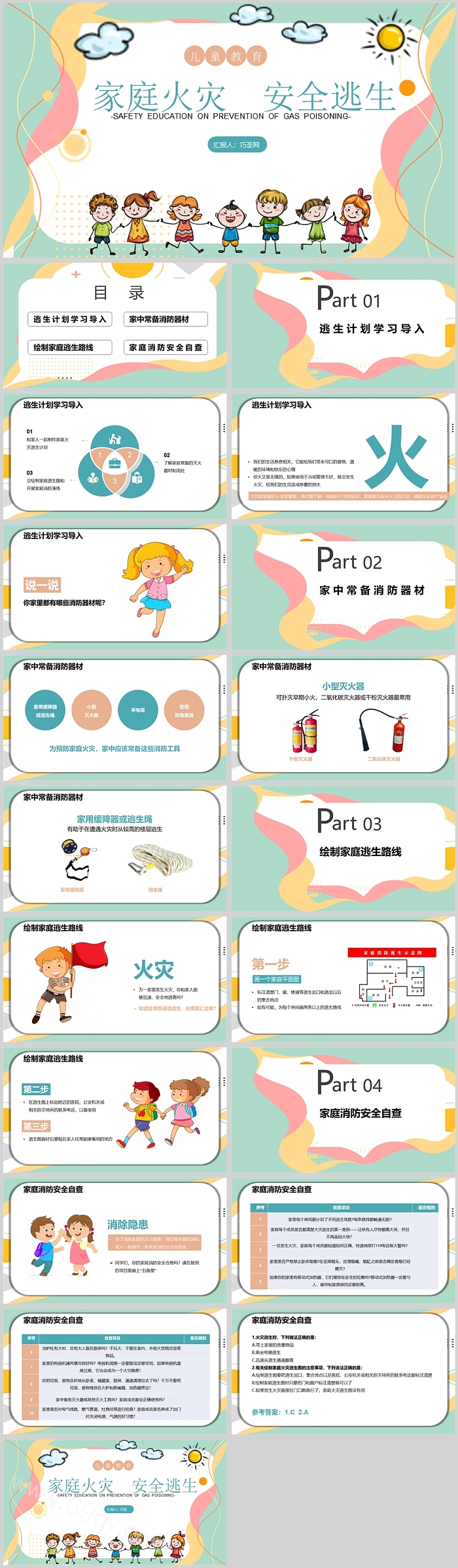 家庭火灾安全逃生幼儿园消防教育PPT