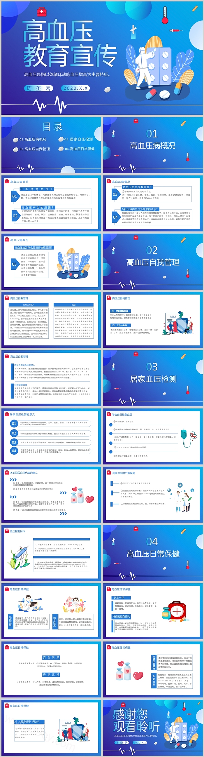 蓝色精美高血压的教育宣传PPT课件
