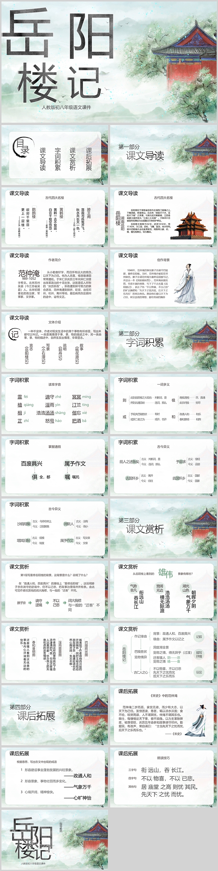 创意卡通精美教版初八年级语文课件岳阳楼记PPT课件