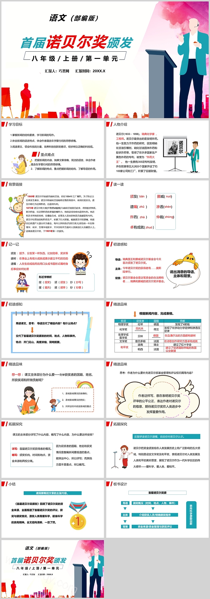 部编版八年级语文首届诺贝尔奖颁发PPT课件