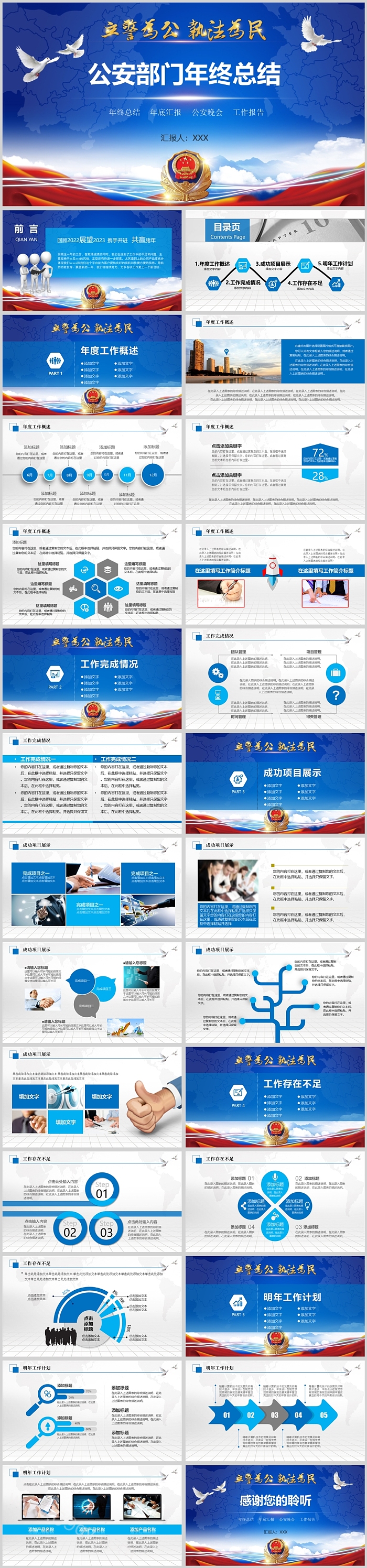 蓝色公安部门年终总结PPT模板