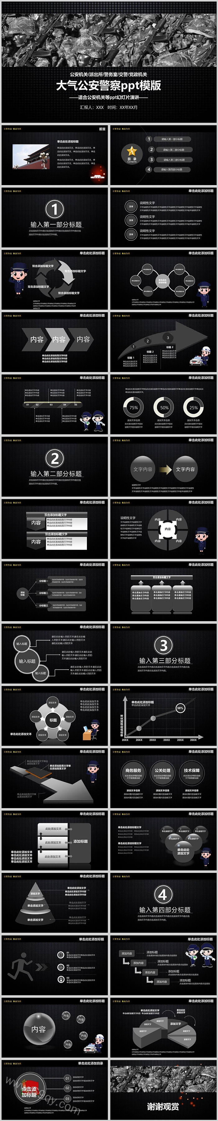 黑色大气公安警察工作ppt模版