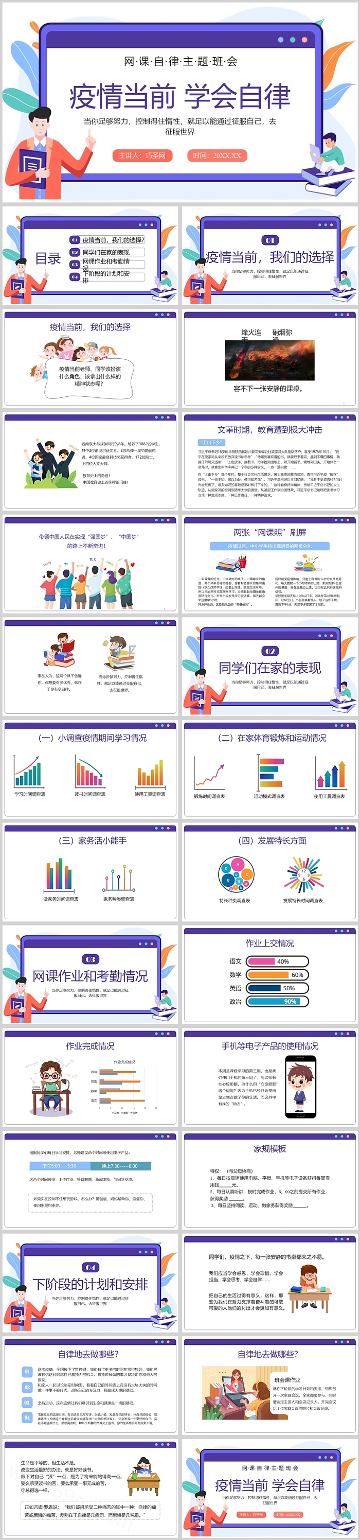 学生网课疫情当前学会自律PPT模板