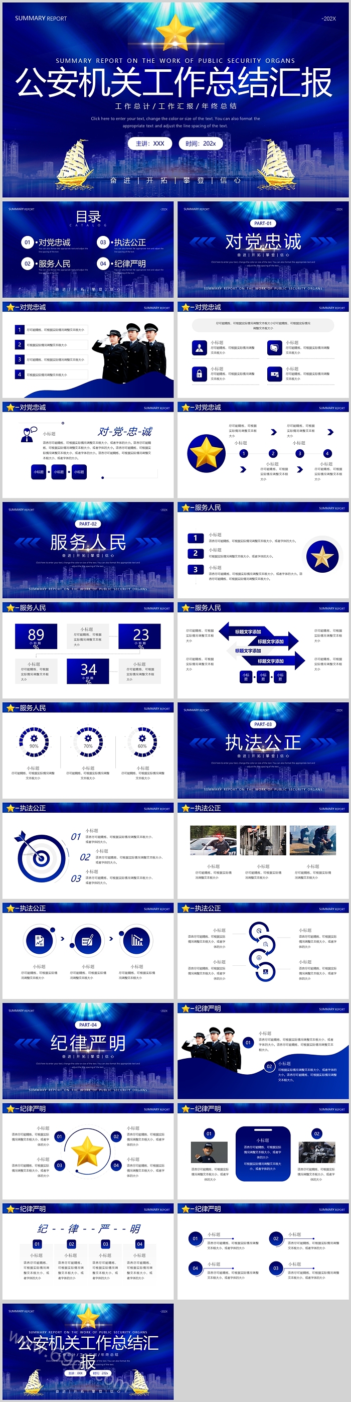 蓝色通用公安机关工作总结汇报PPT模板