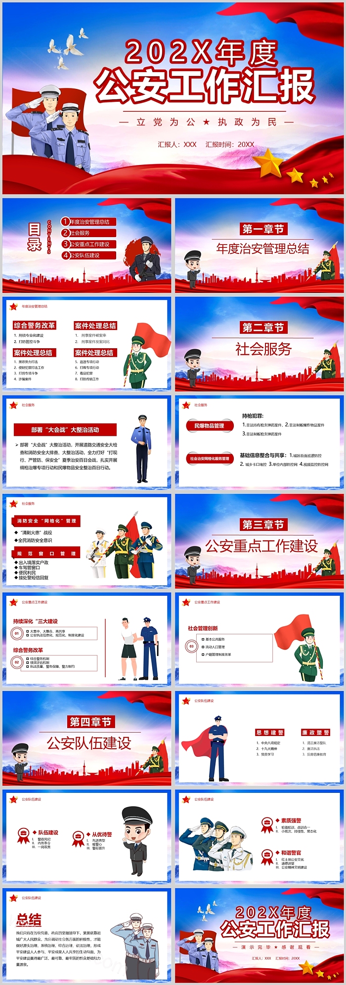 大气警察公安工作汇报PPT模板