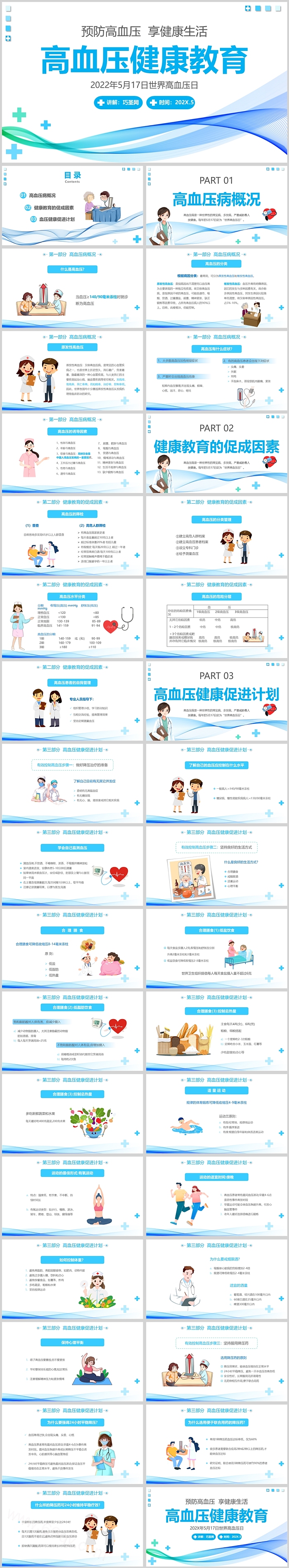 简约清新高血压健康教育主题PPT模板