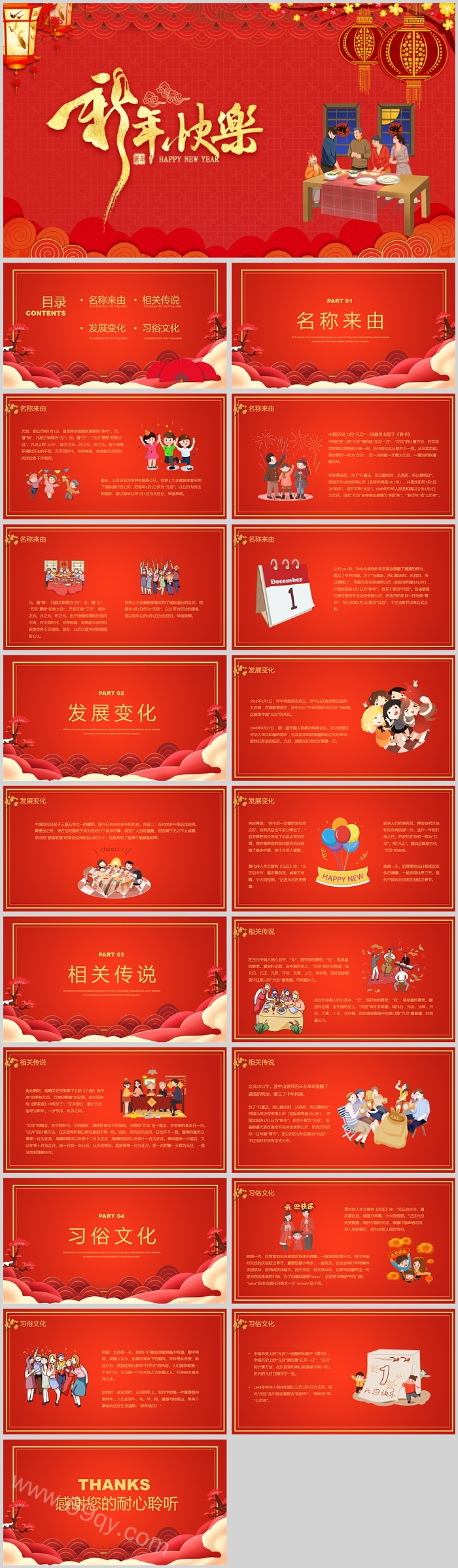 大气红色喜庆新年迎新春元旦联欢晚会活动介绍PPT课件