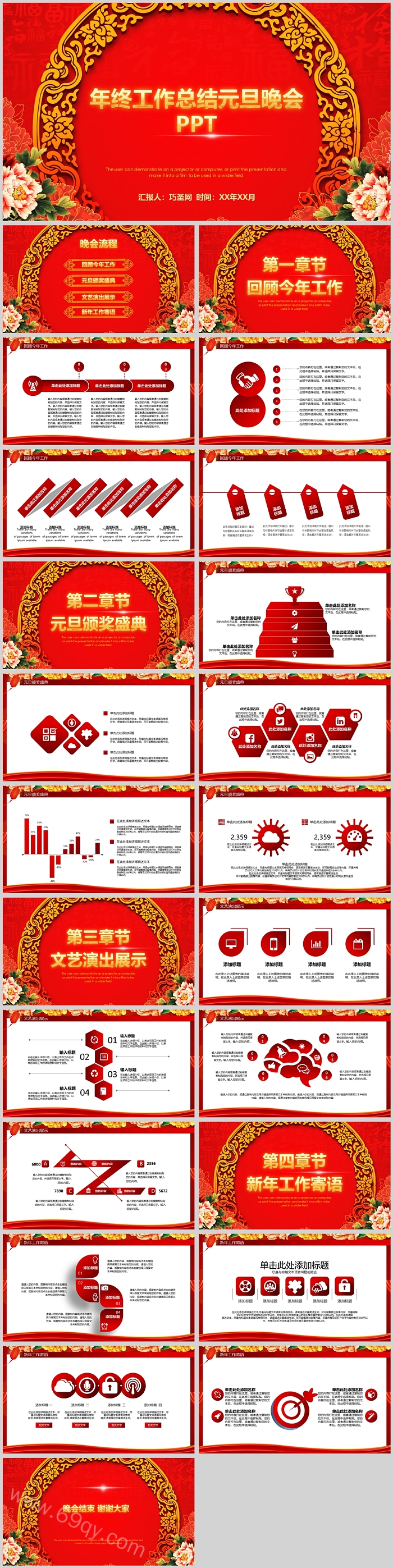 红色中国风元旦年终工作总结PPT模板