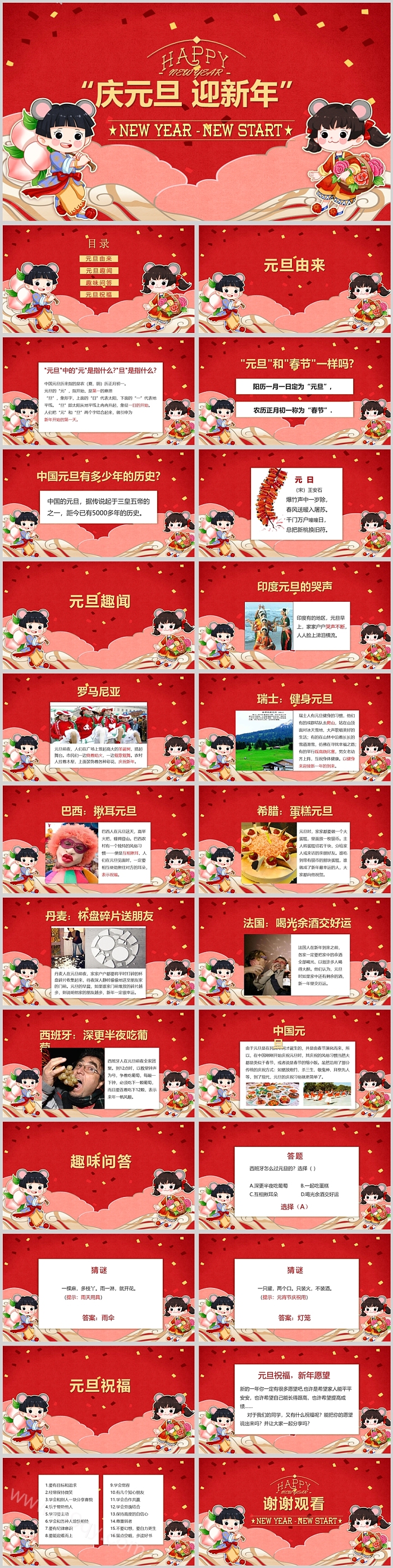 精美红色庆元旦迎新年晚会PPT模板