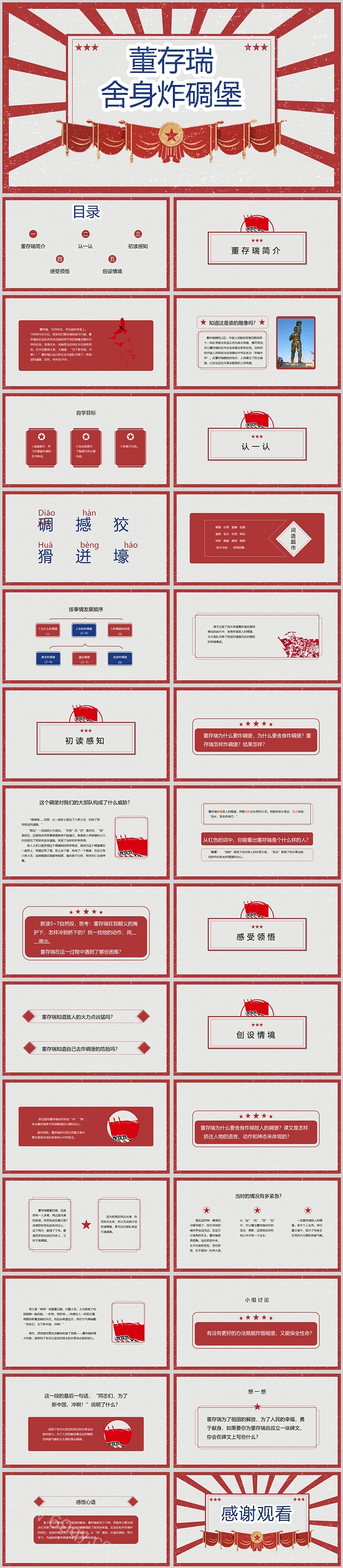 幼儿园红色经典《董存瑞舍身炸碉堡》爱国教育绘本故事PPT课件