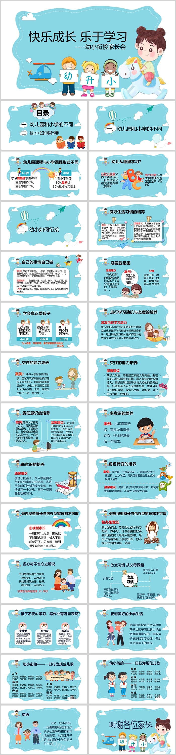快乐成长乐于学习幼小衔接家长会PPT课件
