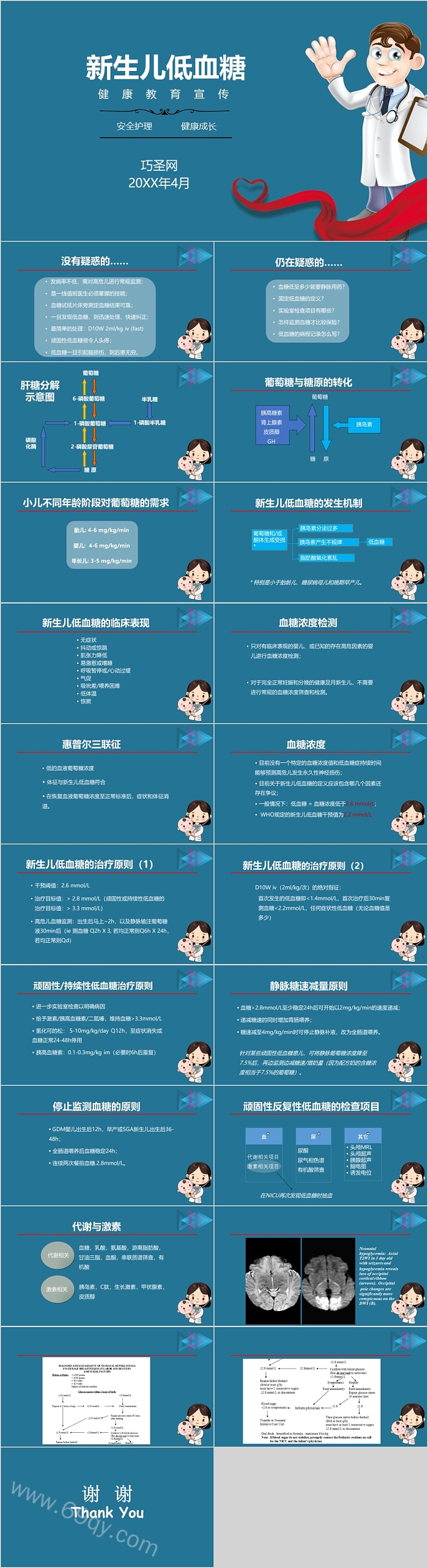 蓝色新生儿低血糖健康教育宣传PPT课件