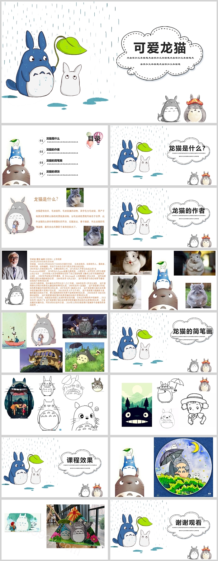 日系风精美可爱龙猫美术PPT课件