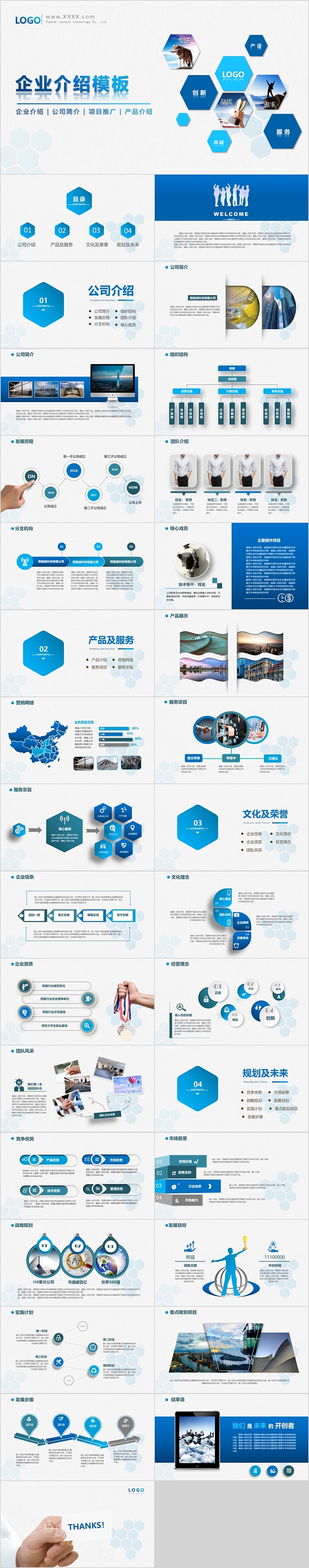 精美蓝色精美企业介绍模板PPT
