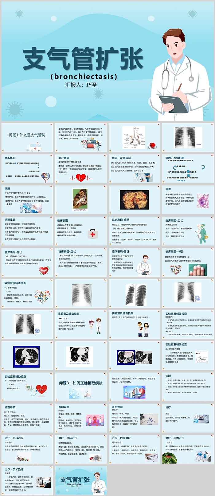 精美蓝色支气管扩张护理知识PPT课件