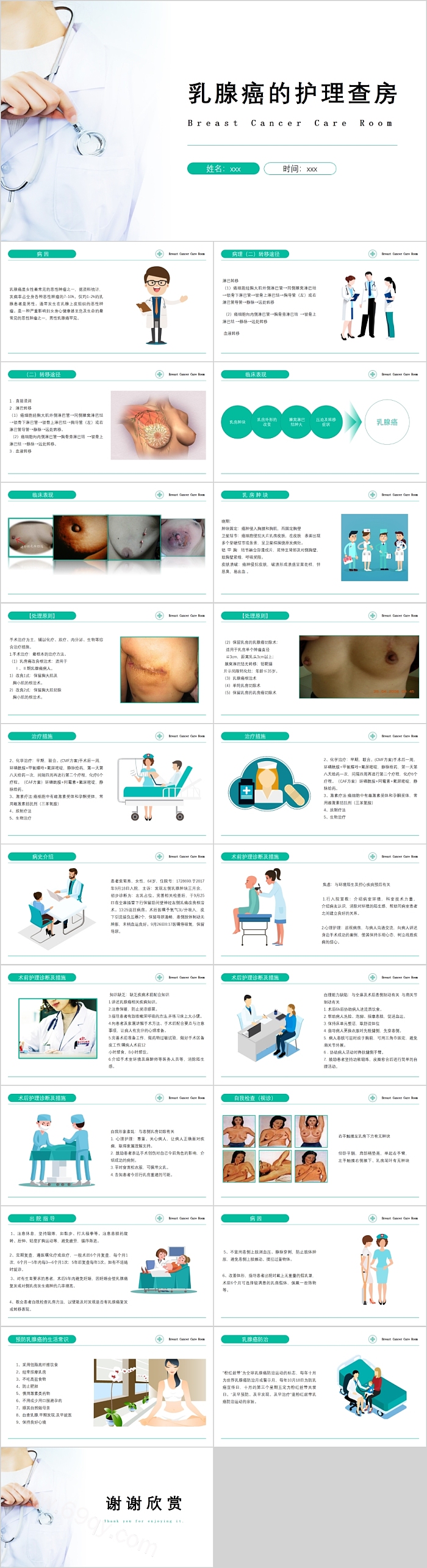 简单精美乳腺癌的护理查房PPT课件