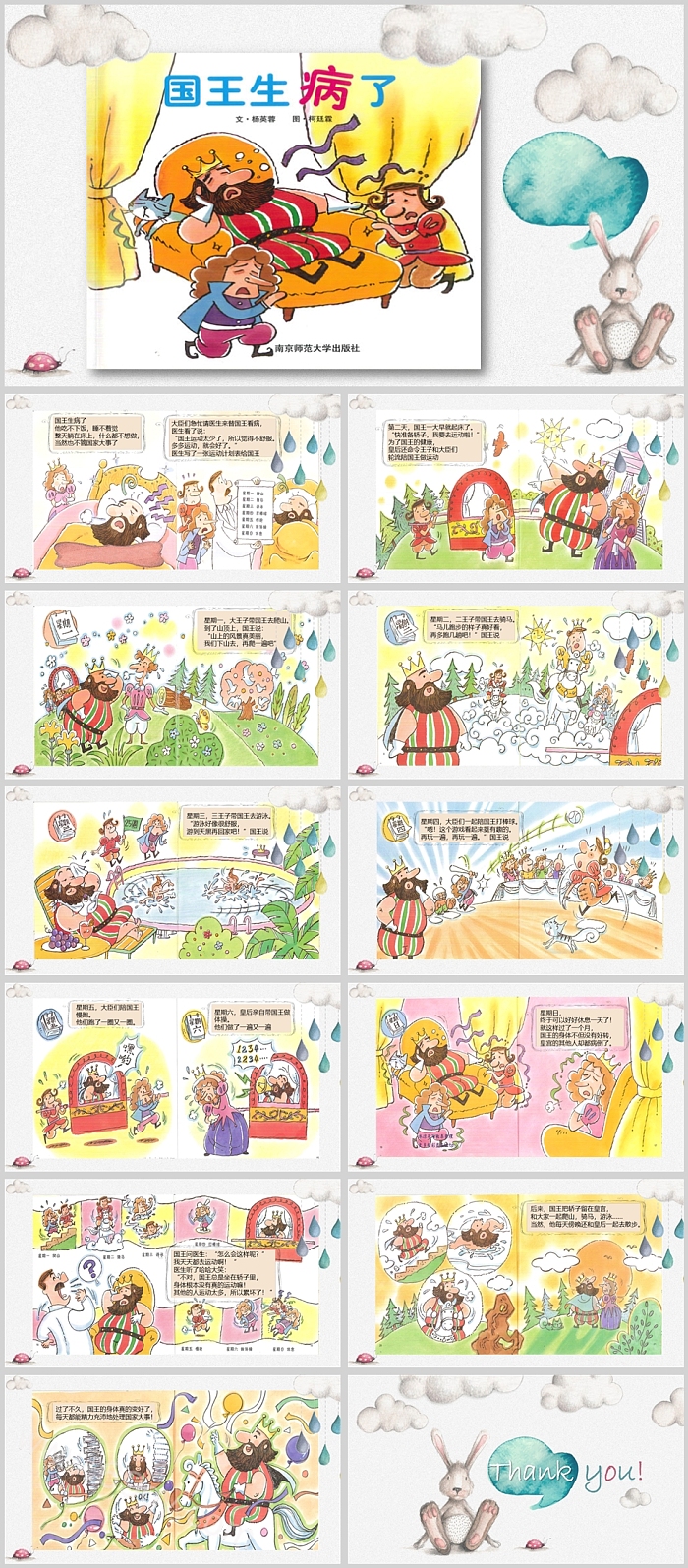 卡通幼儿园中班大班语言健康《国王生病了》教学绘本故事PPT课件