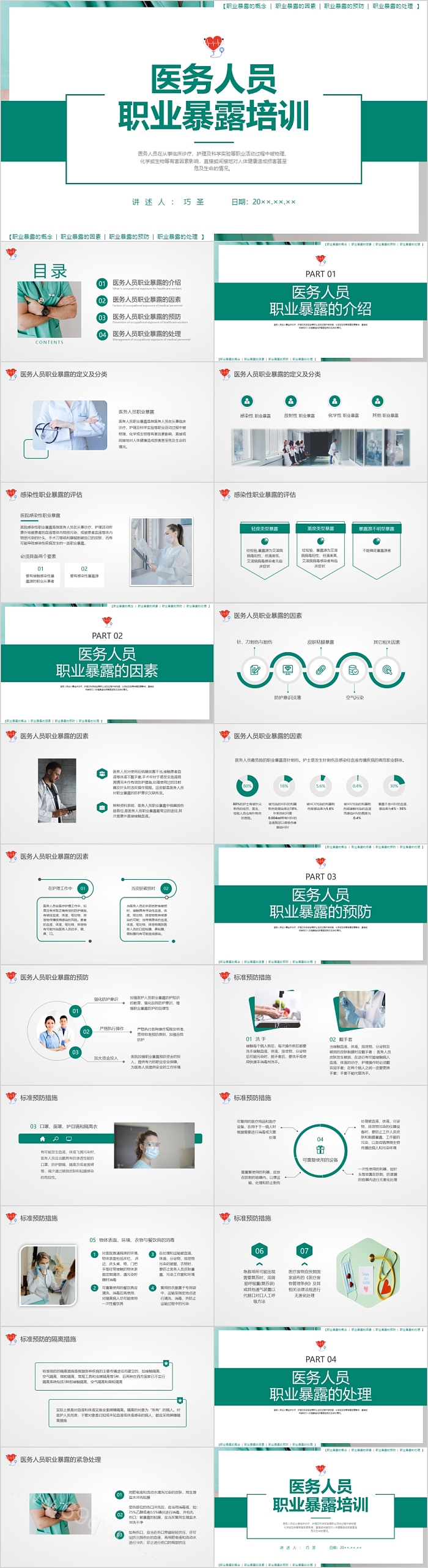 绿色简约风医务人员职业暴露培训预防处理PPT模板