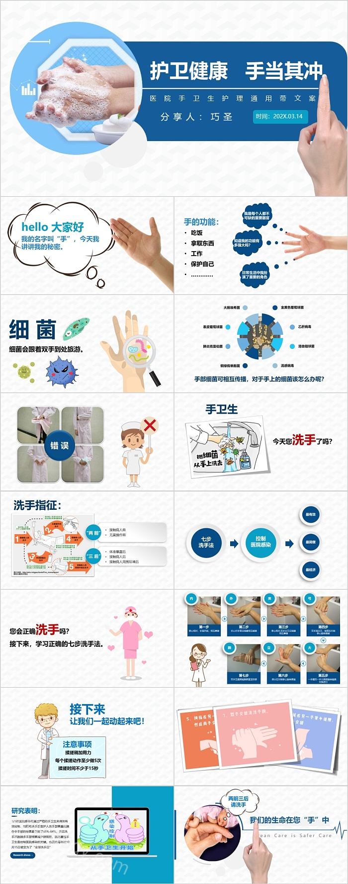 护卫健康手当其冲医院手卫生操作通用PPT模板