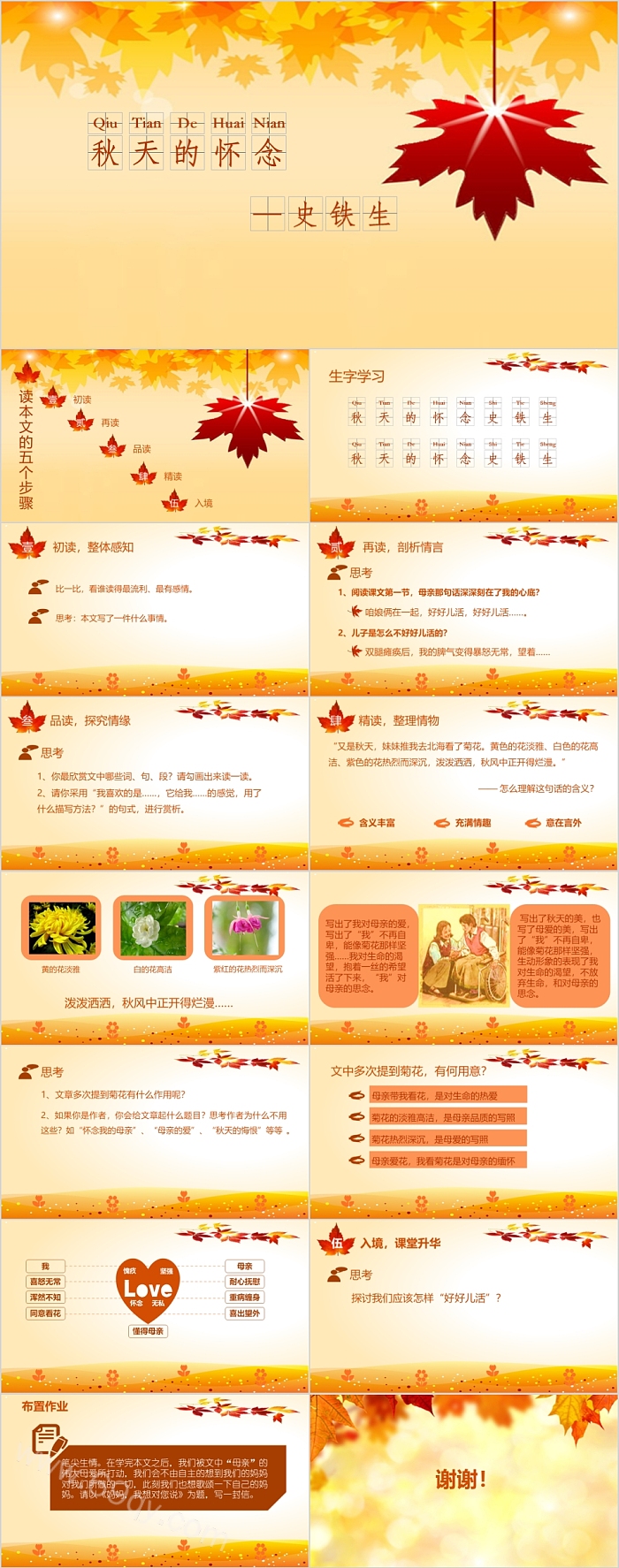 精美黄色人教版语文秋天的怀念PPT课件